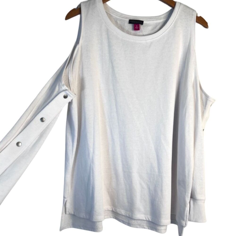 Vince‎ Camuto Cold Shoulder Snap Sleeve White Tunic Sweater Size 1X